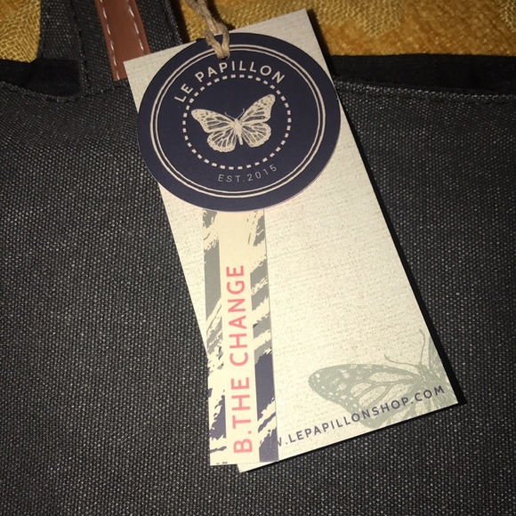 Le Papillon-Postcard vintage dark gray canvas/leather butterfly tote NWT LAST 1! - Picture 7 of 9